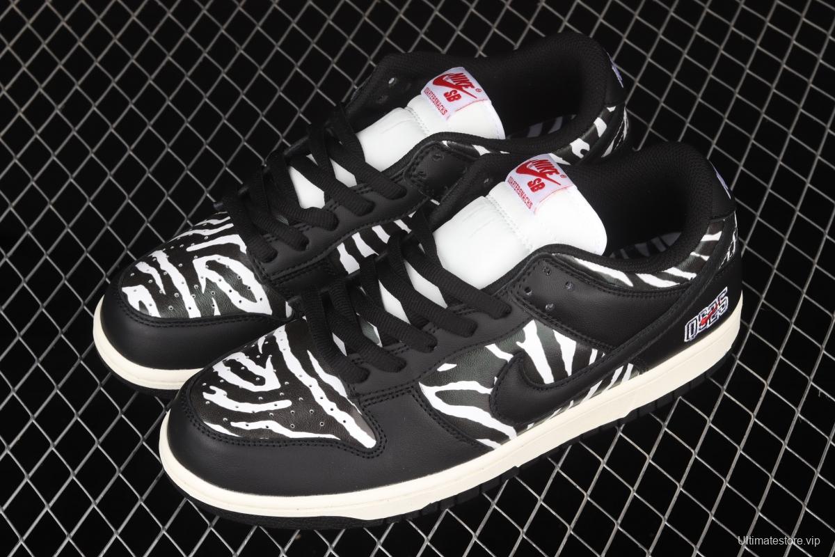 Quartersnacks x NIKE SB DUNK Zebra black and white zebra stripes joint style low-side sports and leisure board shoes DM3510-001