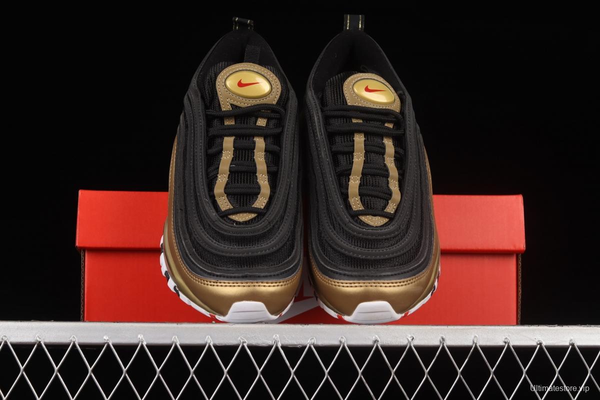 NIKE Air Max 97 SE bullet black gold matching air cushion running shoes AQ4137-200