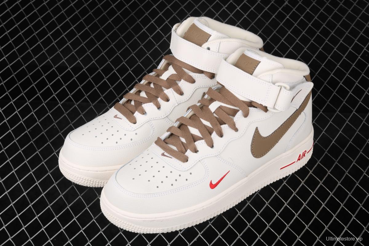 NIKE Air Force 1 Mid milky white light brown hook high top casual board shoes 808788-998