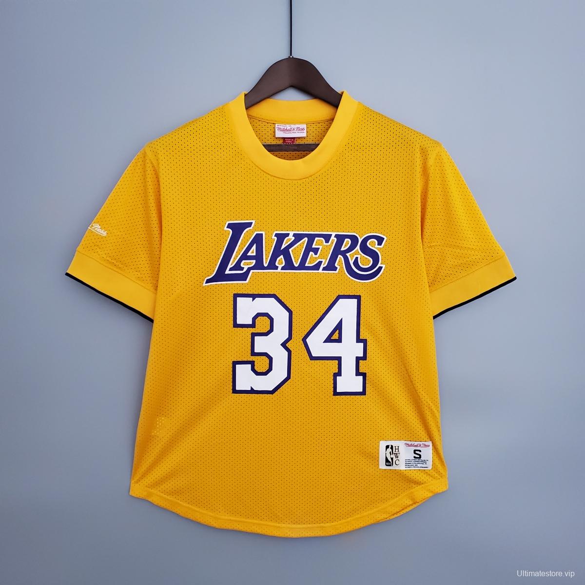 Mitchellness Lakers Yellow No. 34 O'Neial Retro Mesh Short Sleeve