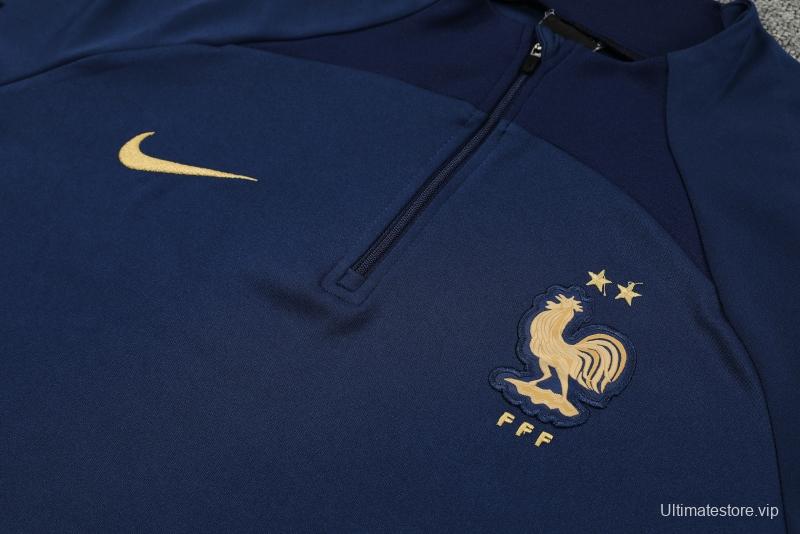 2022 France Navy Half Zipper Tracksuit Half Zipper Tracksuit