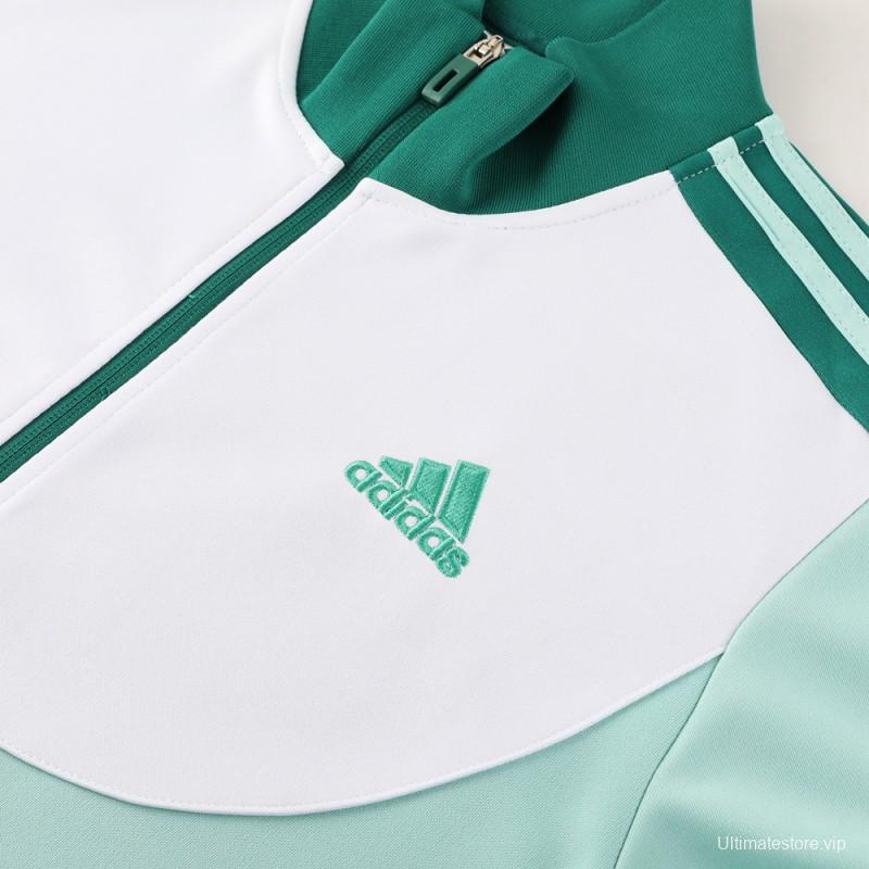 23/24 Adidas White/Green Full Zipper Hooide Jacket+Pants