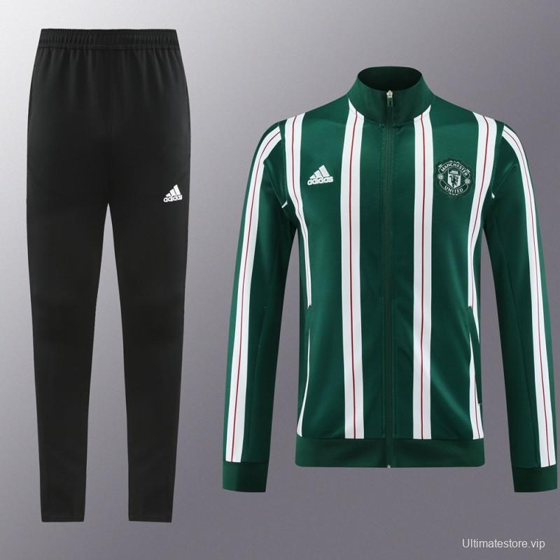 23/24 Manchester United Green White Stripe Full Zipper Jacket+Pants