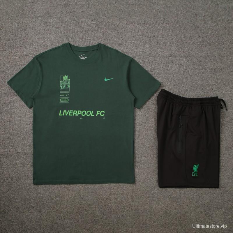 23/24 Liverpool Green Cotton Short Sleeve Jersey+Shorts