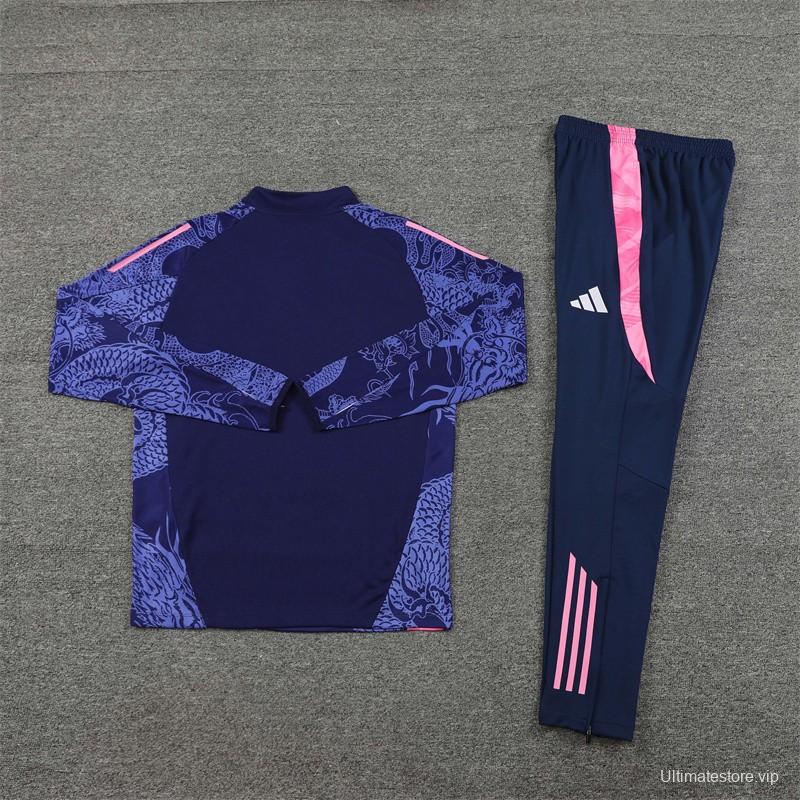 24/25 Real Madrid Navy Dragon Half Zipper Jacket+Long Pants
