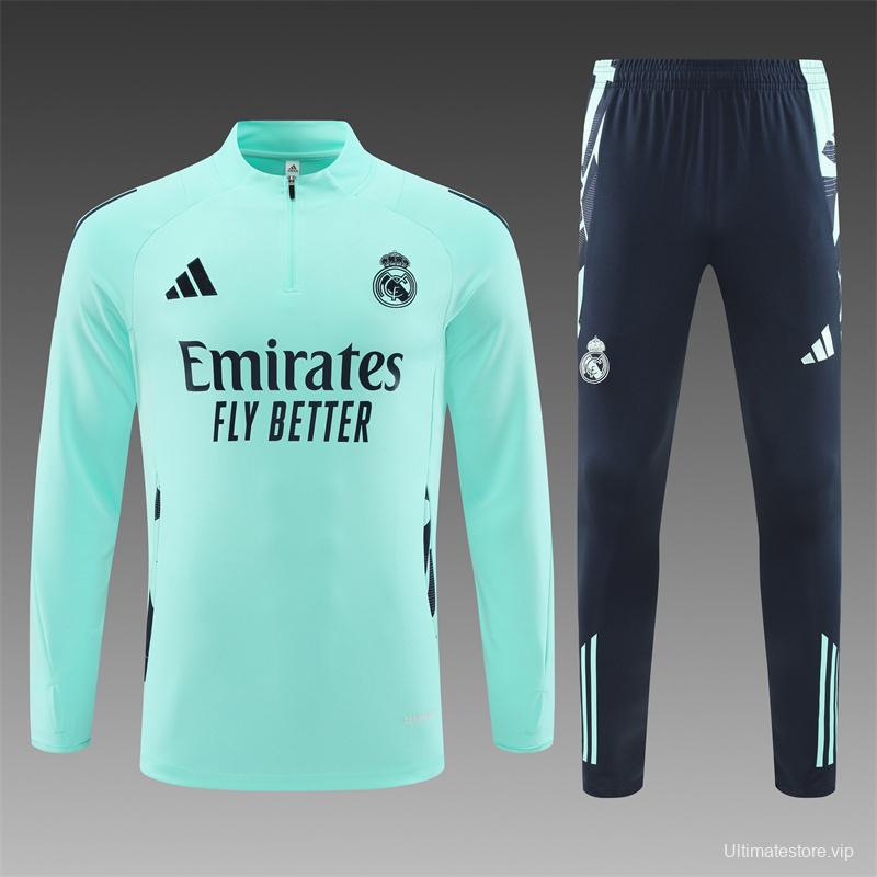 24/25 Real Madrid Lake Blue Half Zipper Jacket+Long Pants