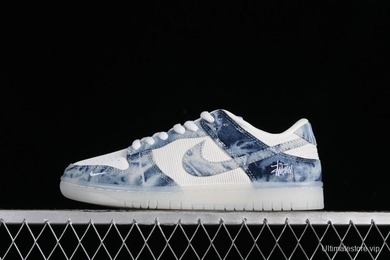 Nike SB Dunk Low Stussy Collaboration - Crystal Denim Anniversary Custom Low-Top Casual Skate Shoes - JH8039-937
