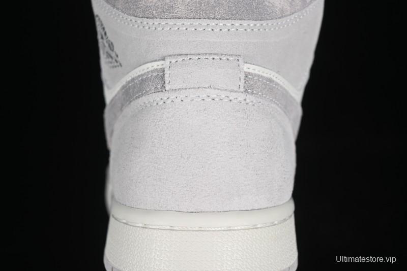 Nike Air Jordan 1 Mid AJ1 Basketball Shoes White Grey - FQ7720-002
