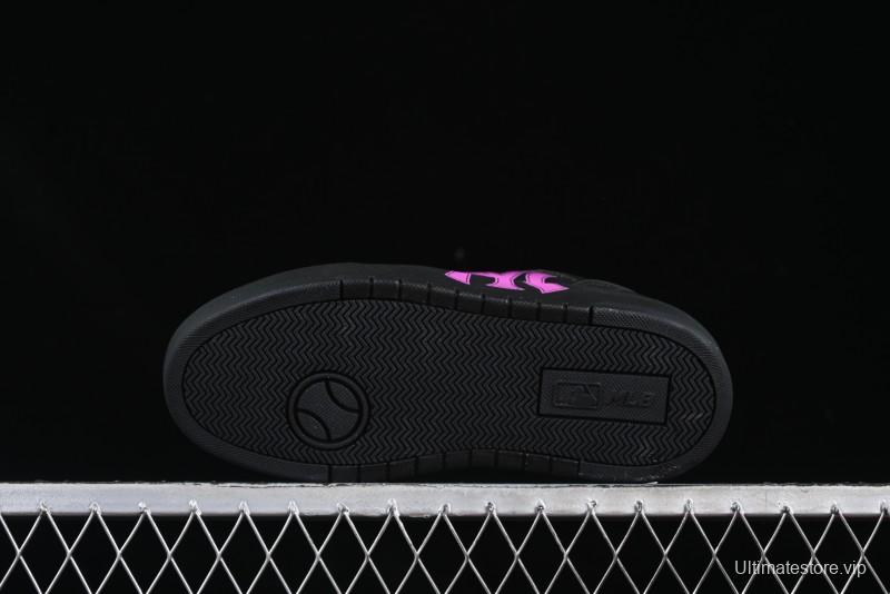 NY Yankees Black Leather Sneakers with Bold Pink Logo