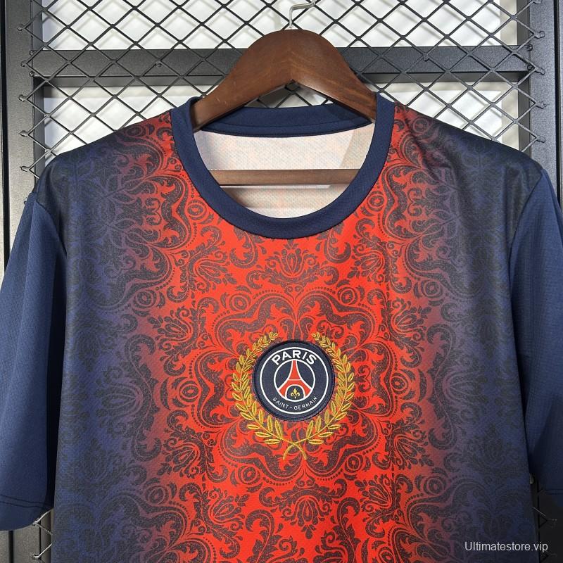 25/26 PSG  Paris Saint-Germain Navy with Red Ornate Pattern Jersey