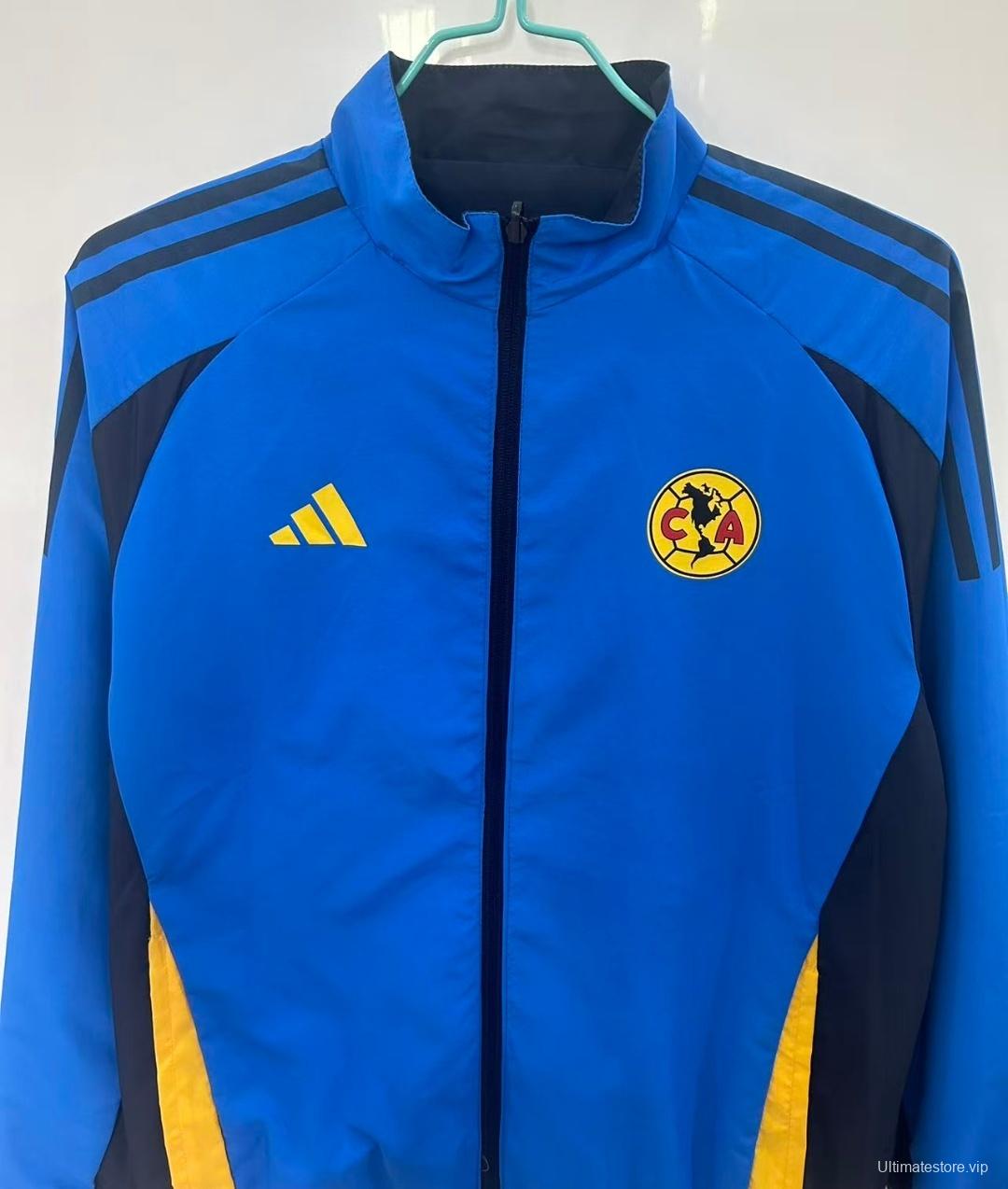 25/26 Club America Navy Blue with Aztec-Inspired Geometric Pattern Windbreaker