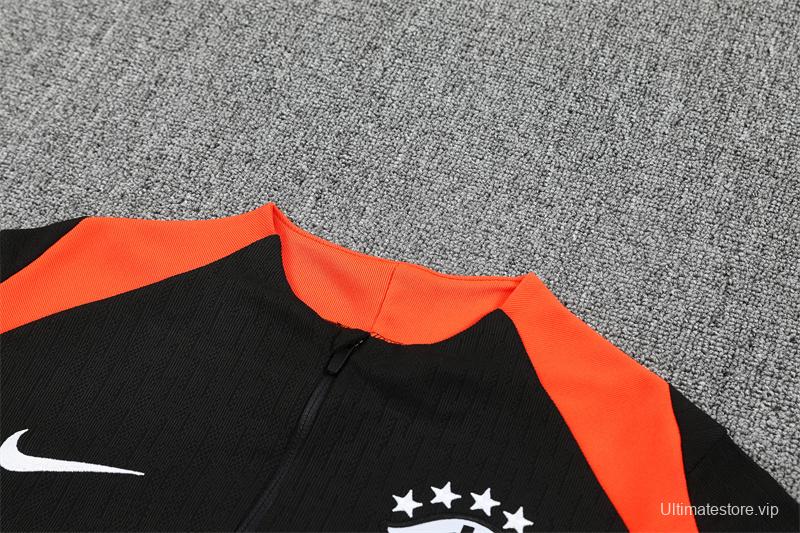 Player Version 25/26 Brazil Black Half Zipper Jacket+Long Pants