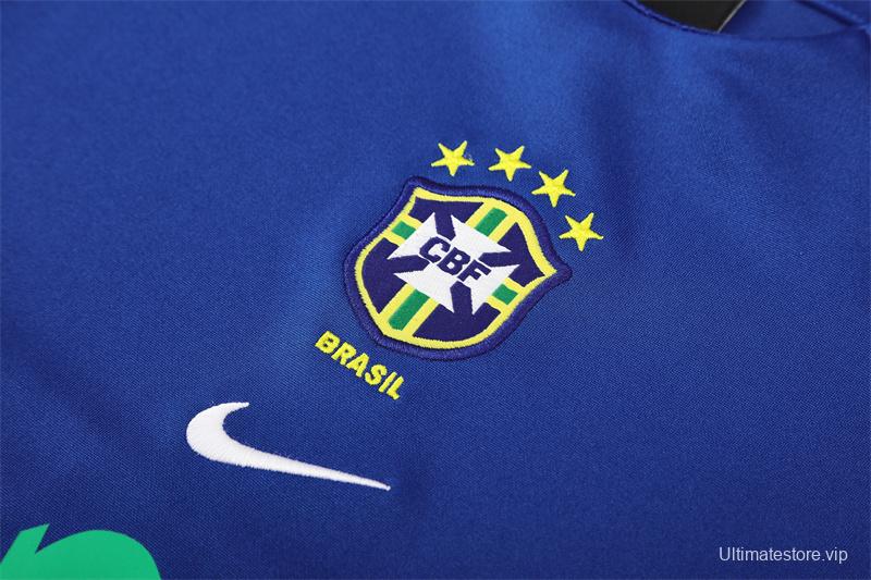 2002 Brazil Color Blue Half Zipper Jacket+Long Pants