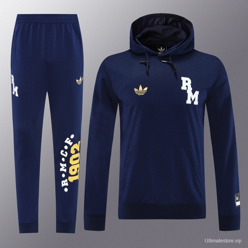25/26 Real Madrid Royal Blue Half Zipper Jacket+Long Pants S-2XL