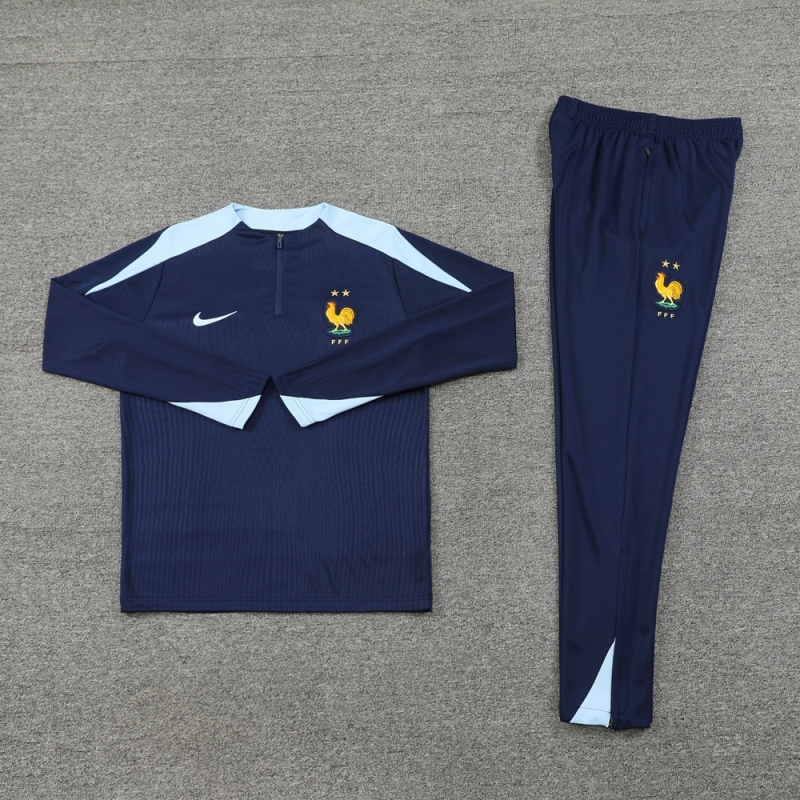 2025 France Royal Blue Half Zipper Jacket+Long Pants