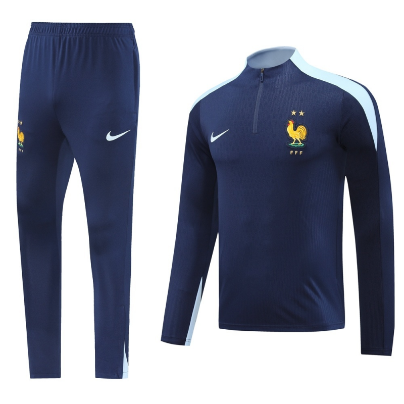 2025 France Royal Blue Half Zipper Jacket+Long Pants