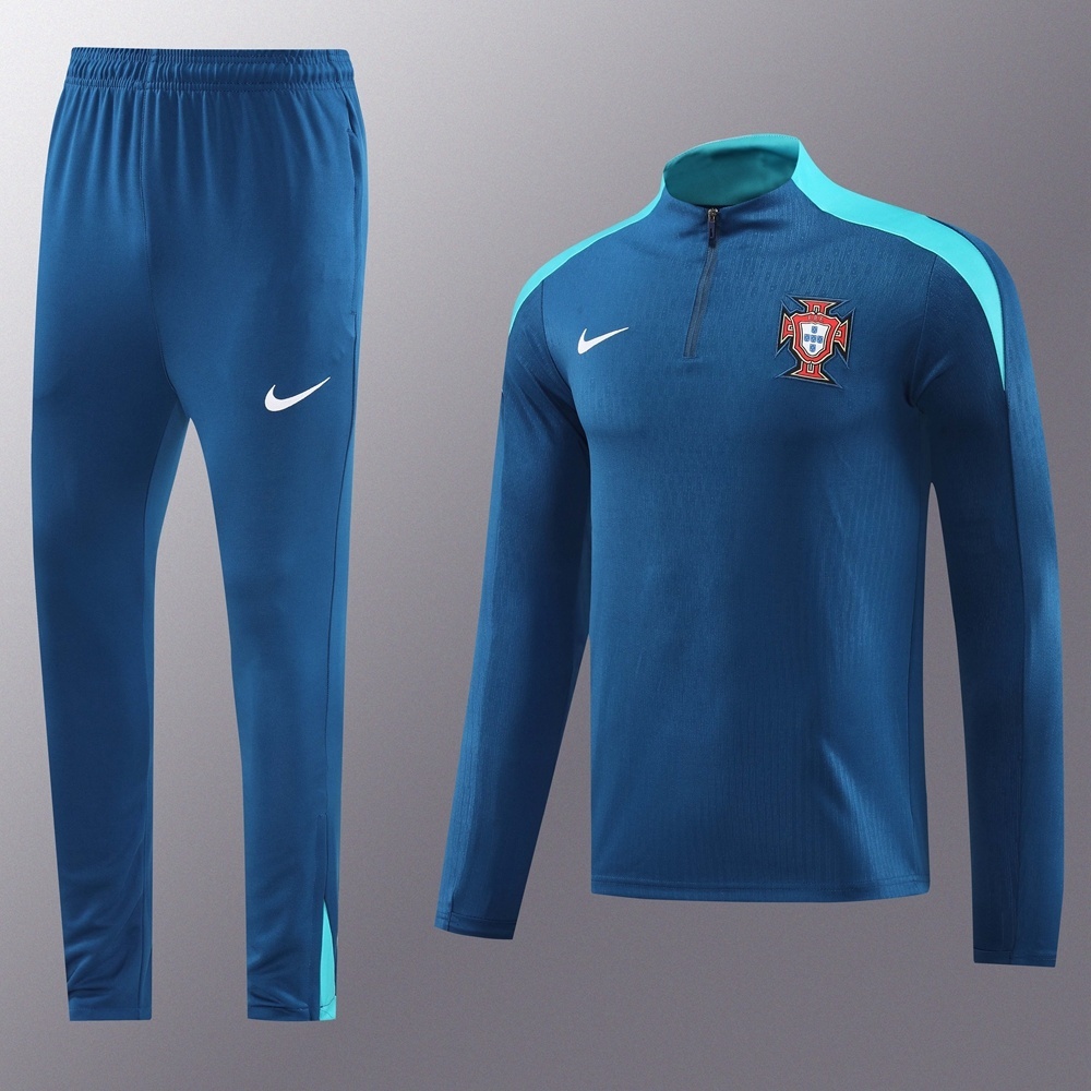 2025 Portugal Royal Blue Half Zipper Jacket+Long Pants