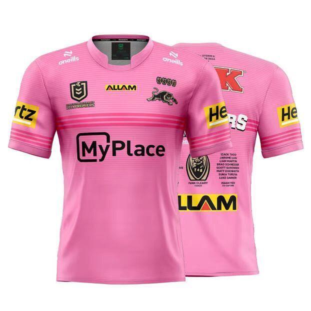 24/25 Kids Penrith Panthers Pink with Horizontal Stripes and Squad Names Jersey