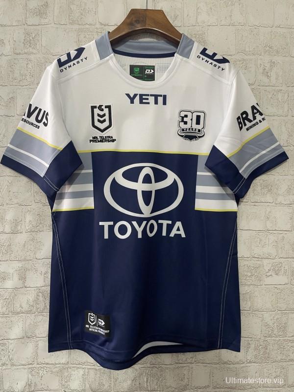 25/26 North Queensland Cowboys Navy with White and Grey Stripes Jersey