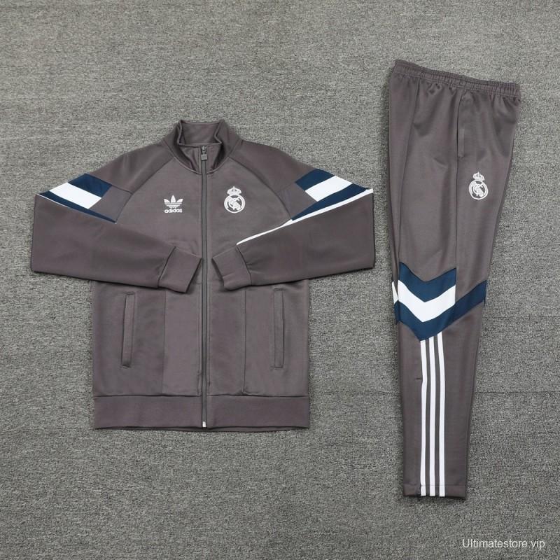 25/26 Real Madrid Light Grey Full Zipper Jacket+Long Pants