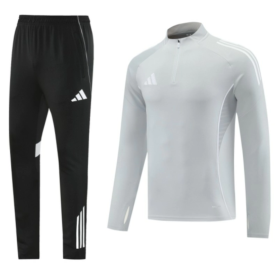 25/26  Adidas Light Grey Full zipper Jacket Tracksuit+ long pants