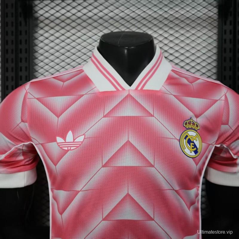 Retro Player Version  1988/89 Real Madrid Third Pink with Geometric Chevron Pattern Jersey