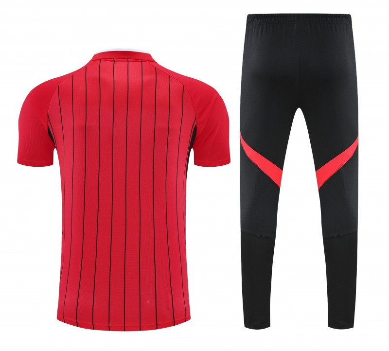 26/27 Manchester United  Red Stripes  Polo Training Shirt + Long Pants Tracksuit