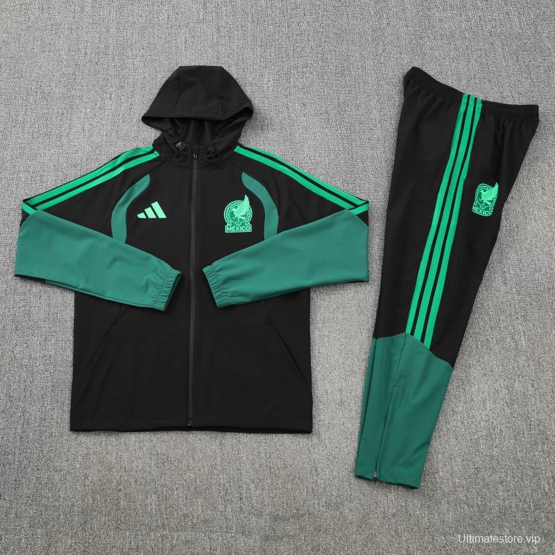 26/27  Mexico Black & Dark Green Full Zipper Hooded Jacket Tracksuit + Long Pants