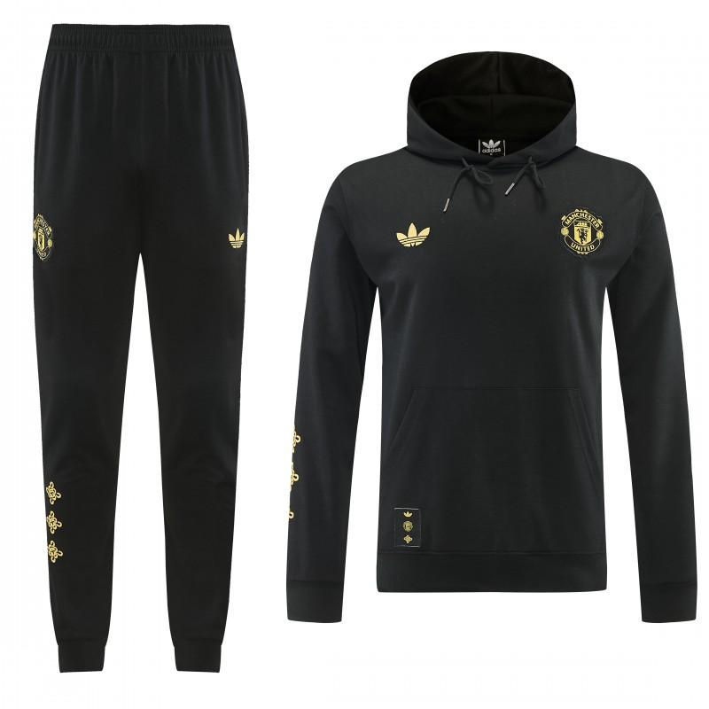 26/27 Manchester United Black Pullover Hooded Tracksuit + Long Pants