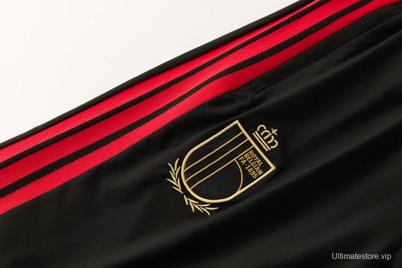 26/27 Belgium  Black Full Zipper Hooded Jacket Tracksuit + Long Pants