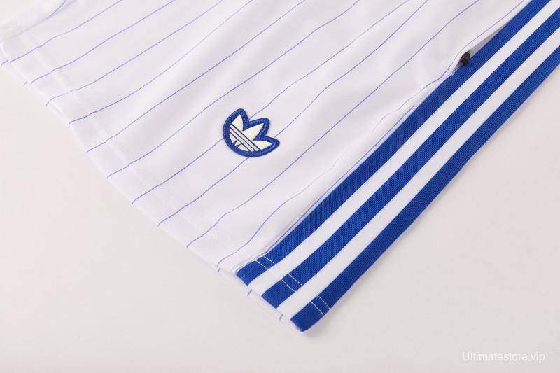 26/27 Chelsea FC  Blue  Stripes Short Sleeve+ White Soccer Shorts