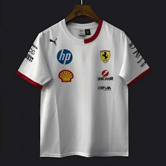 2025 F1 Scuderia Ferrari F1 Team White with Red Trim Crew T-Shirt