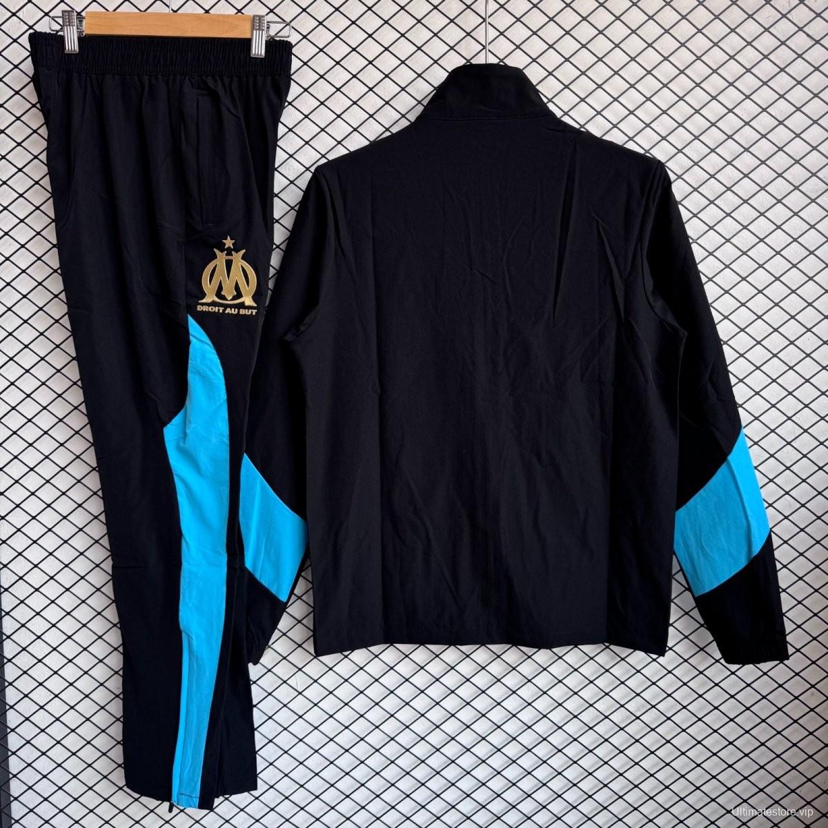 25/26 Olympique Marseille Black Full Zipper Windbreaker + Long Pants