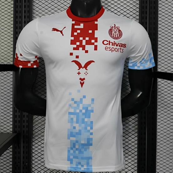 Player Version 25/26 Chivas Guadalajara Esports Third White with Pixel Art Pattern Jersey