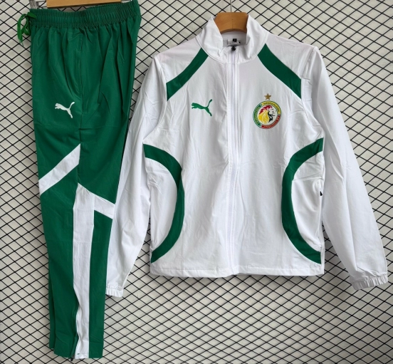 25/26 Senegal National Team White with Green Full zipper Jacket Tracksuit+ long pants