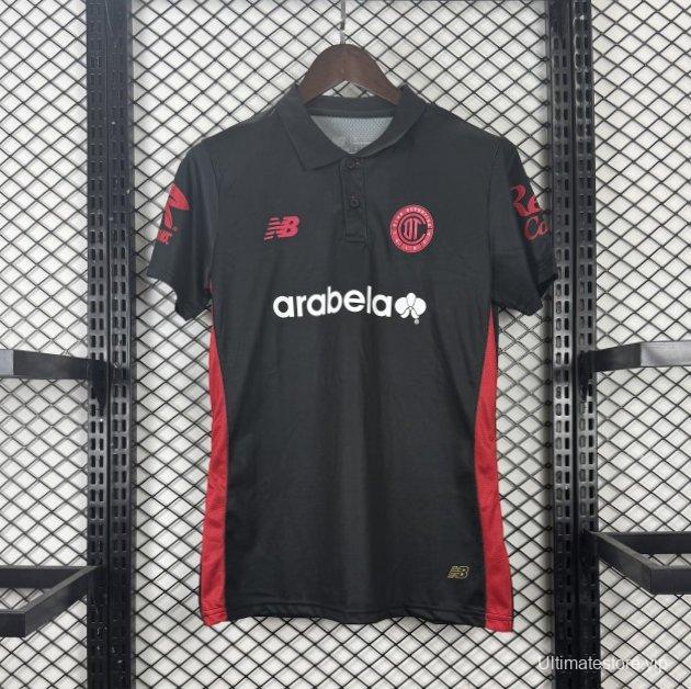 Player Version Womens 25/26  Deportivo Toluca FC Black Goalkeeper Short Sleeve Jersey with Polo Collar