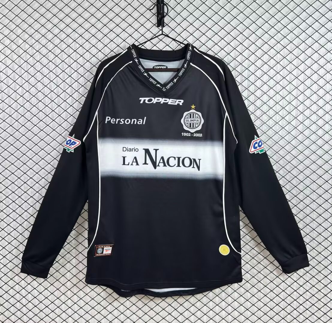 Retro 01/02 Club Olimpia Away Black Centenary Long Sleeve Jersey